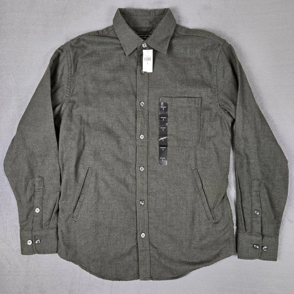 Banana Republic Shirt Jacket Mens Small Green Greek Olive Cotton‎ Heavy NWT